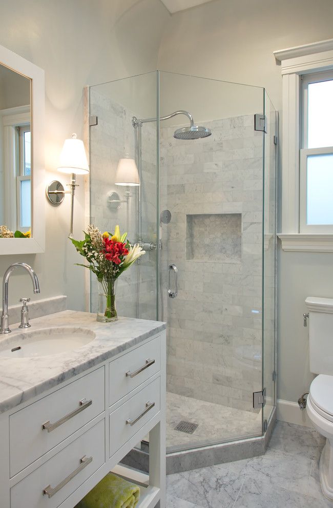 Pratt and Lambert Paint for a Transitional Bathroom with a White Window Casement and Filbert Street by Studio G+S Architects