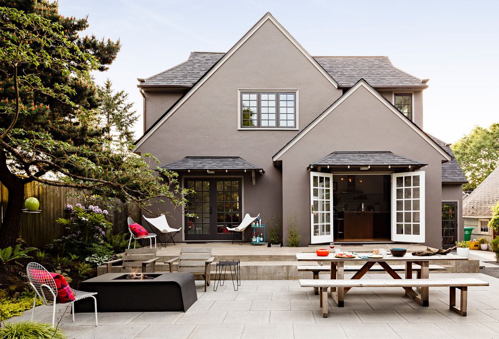 Providence at Brier Creek for a Contemporary Patio with a Wood Outdoor Bench and Portland Modern Tudor Landscape by Risa Boyer Architecture