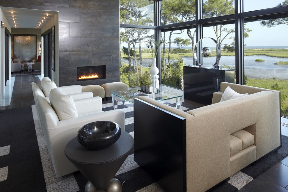 Providence at Brier Creek for a Modern Living Room with a Fireplace and Modern House by the Anderson Studio of Architecture & Design