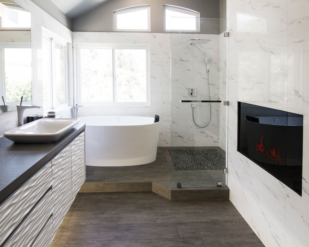 Pura Vida Miami for a Contemporary Bathroom with a Natural Light and Yorba Linda Residence by Soho Kitchen Studio Inc.