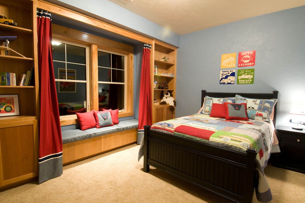 Queen Size Comforter Dimensions for a Traditional Kids with a Bench Seat and Cascadia, Boys Bedrooms by Dc Fine Homes Inc.