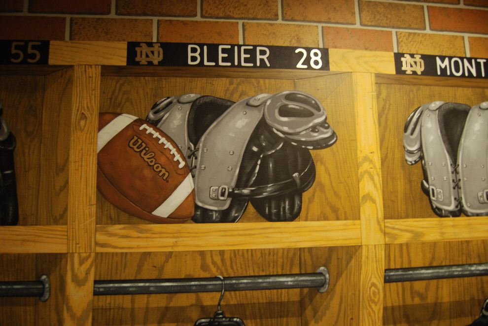 Quincy University Football for a Traditional Spaces with a Exercise Room Ideas and Notre Dame Football Locker Room Mural by Tom Taylor of Wow Effects, in Virginia by Mural Art Llc Wall Murals and Fine Art