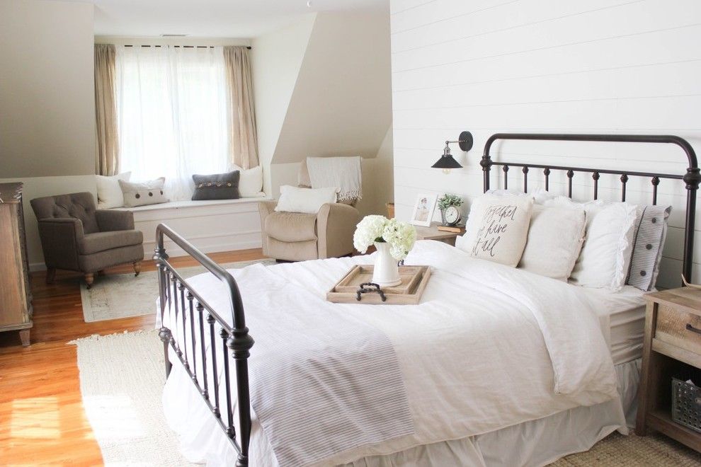 Raymour and Flanigan Ct for a Farmhouse Spaces with a Hardwood Flooring and Vintage White Farmhouse Master Bedroom by Raymour & Flanigan Furniture and Mattresses