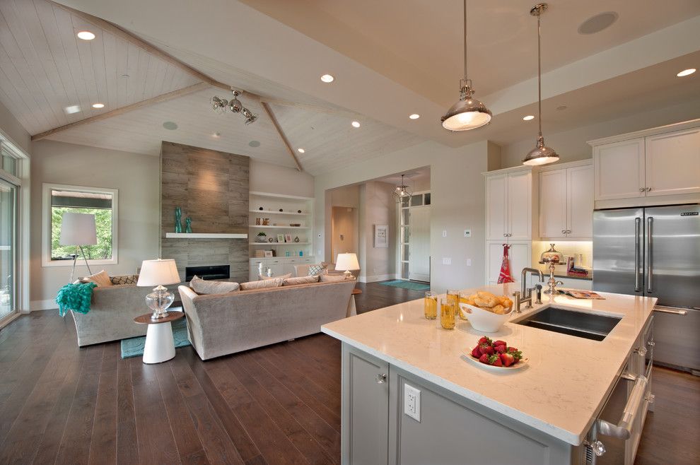 Redlands Theater for a Contemporary Kitchen with a Stainless Steel and the Cooper Show Home by Sticks and Stones Design Group Inc.