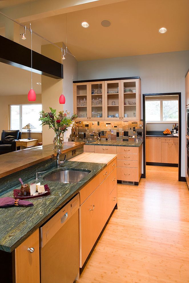 Redlands Theater for a Contemporary Kitchen with a Vaulted Ceiling and Klimpt Inspired Kitchen by Robin Rigby Fisher Cmkbd/caps