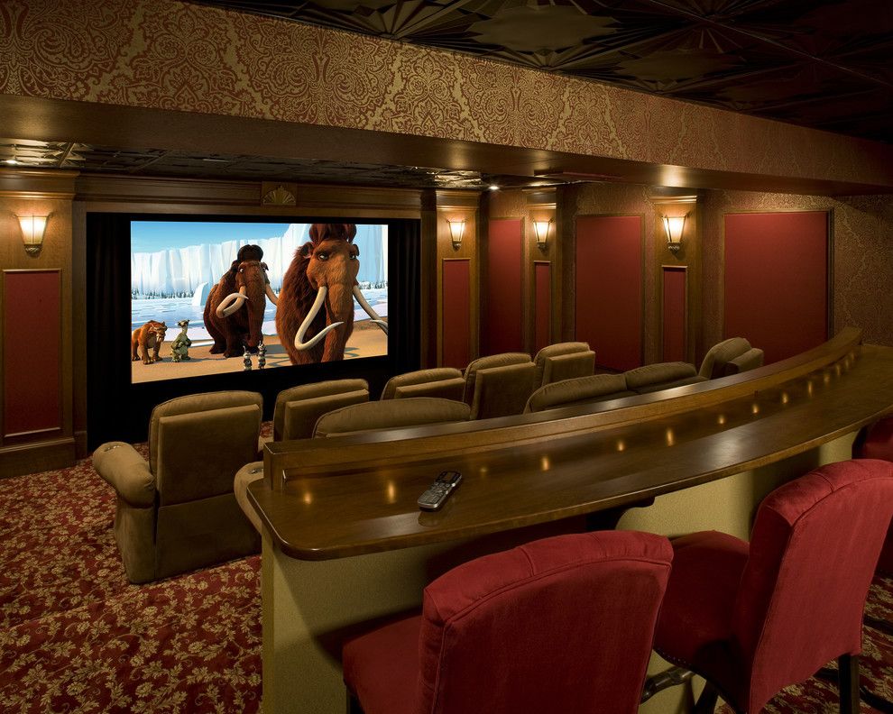 Redx for a Traditional Home Theater with a Home Theater and English Pub Home Theater by Media Rooms Inc