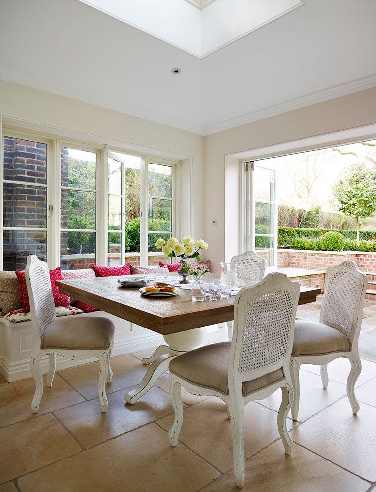 Refinishing a Table for a Shabby Chic Style Dining Room with a White Wall and Traditional Hand Painted Kitchen, English Classic Style by Mark Wilkinson Kitchens, Harrogate