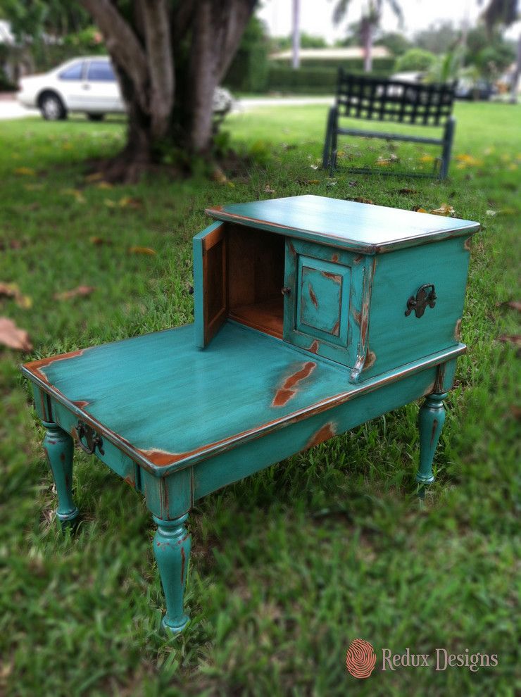 Refinishing a Table for a Traditional Landscape with a Turquoise and Ethan Allen Refinished End Tables by Redux Designs