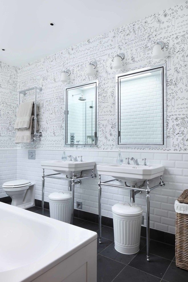 Removing Garbage Disposal for a Contemporary Bathroom with a White Tiles and London Mews House by Turner Pocock