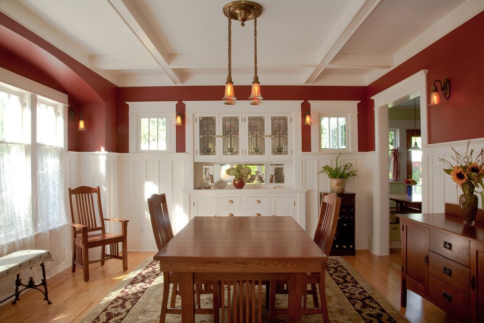 Removing Popcorn Ceiling for a Craftsman Dining Room with a Built in Buffet and Dining Room Restored by Tim Andersen Architect