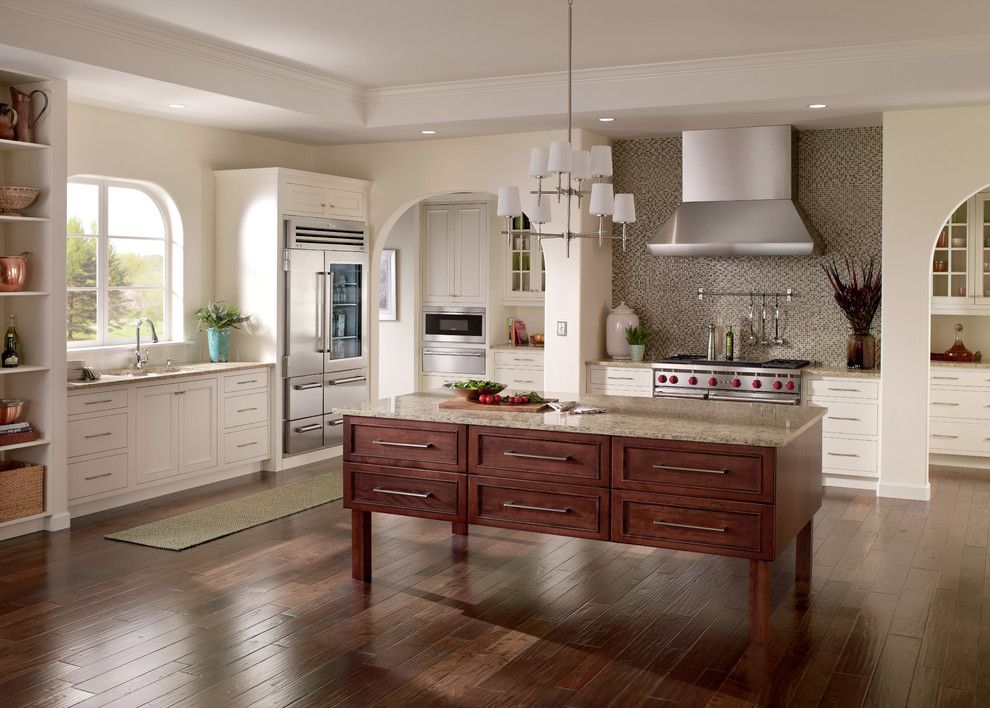 Removing Popcorn Ceiling for a Traditional Kitchen with a Chandelier and Kitchens by Sub Zero and Wolf