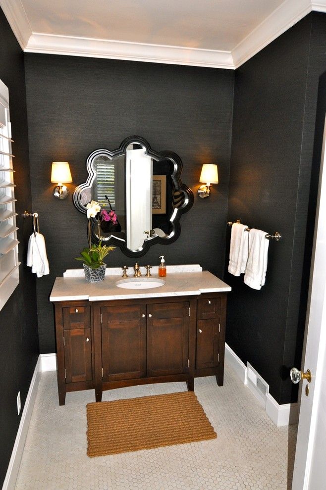 Removing Wallpaper Border for a Contemporary Bathroom with a Vanity and Vintage Modern Living by Kerrie L. Kelly