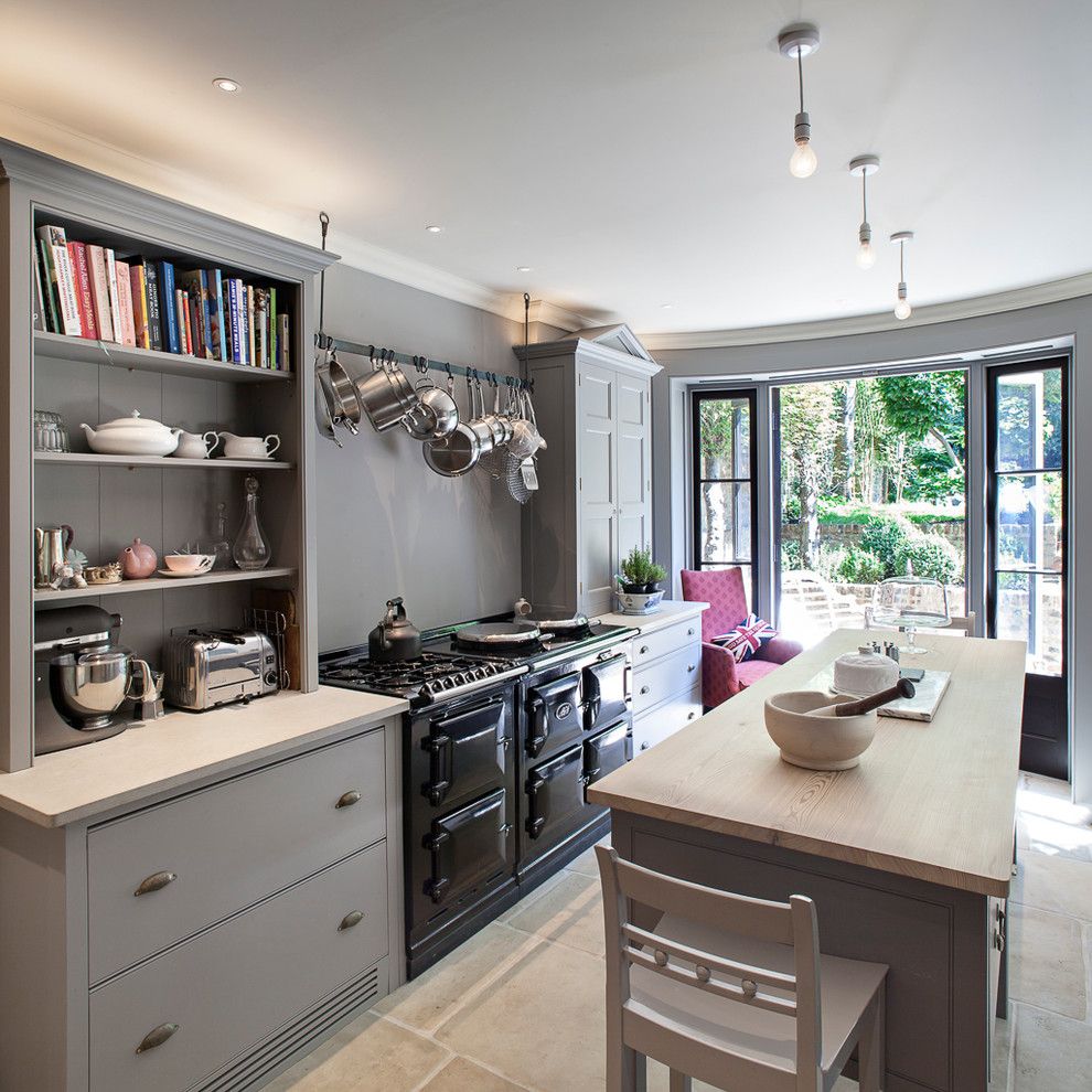 Renovate Credit Card for a Traditional Kitchen with a Grey Walls and Restoration of Semi Detached Villa in South London by Russell Taylor Architects