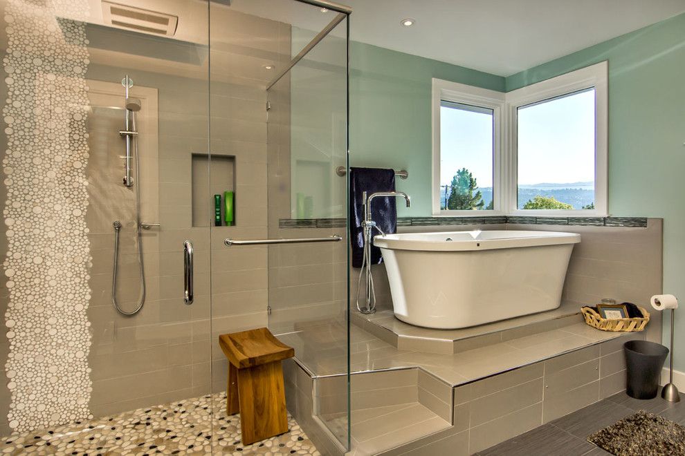 Replace Bathtub Faucet for a Contemporary Bathroom with a Light Green Wall and Contemporary Prairie Style Addition + Remodel by Studio S Squared Architecture, Inc.