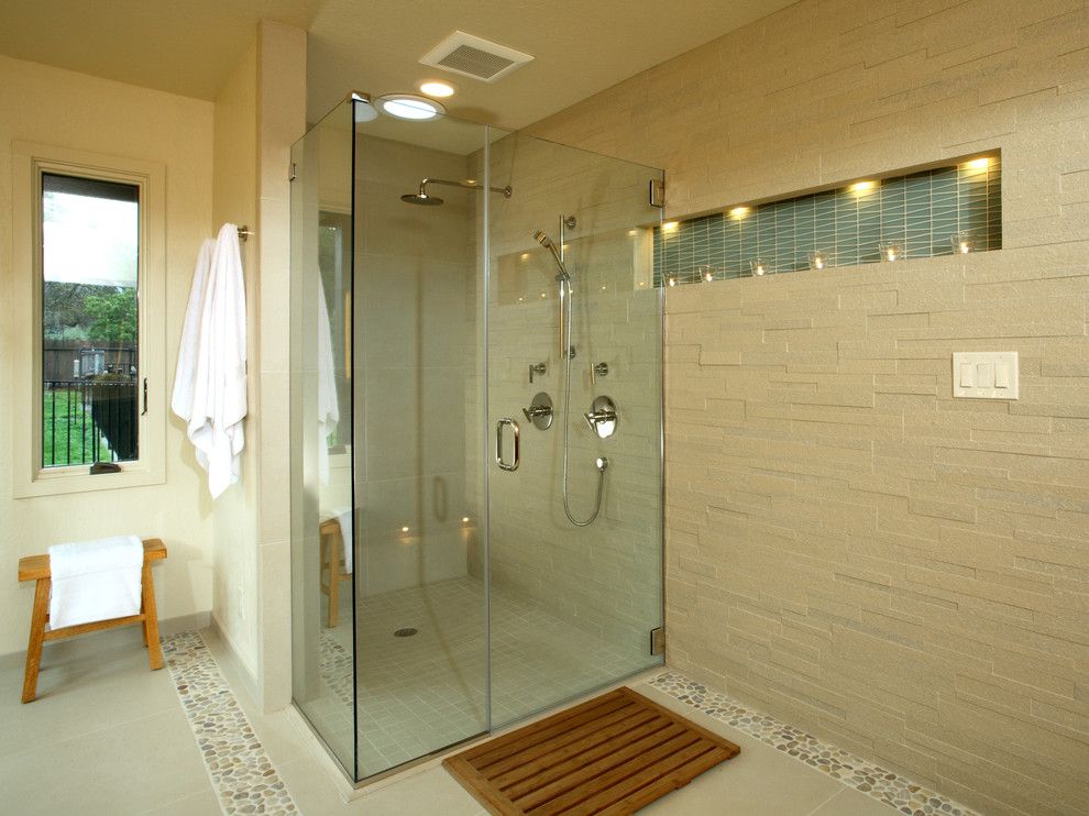 Replacing Shower Faucet for a Contemporary Bathroom with a Floor Lighting and Alhambra Valley Residence by Altera Design & Remodeling, Inc.