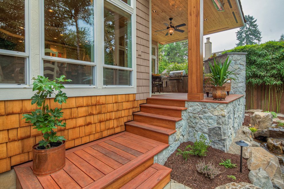 Restoration Hardware Portland for a Traditional Porch with a Tigerwood Deck and Cimral by Paradise Restored Landscaping & Exterior Design