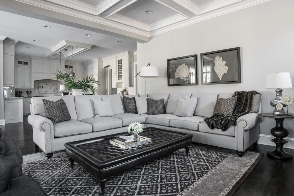 Reupholster a Couch for a Traditional Living Room with a Tufted and Beautiful Gray by Kristin Petro Interiors, Inc.