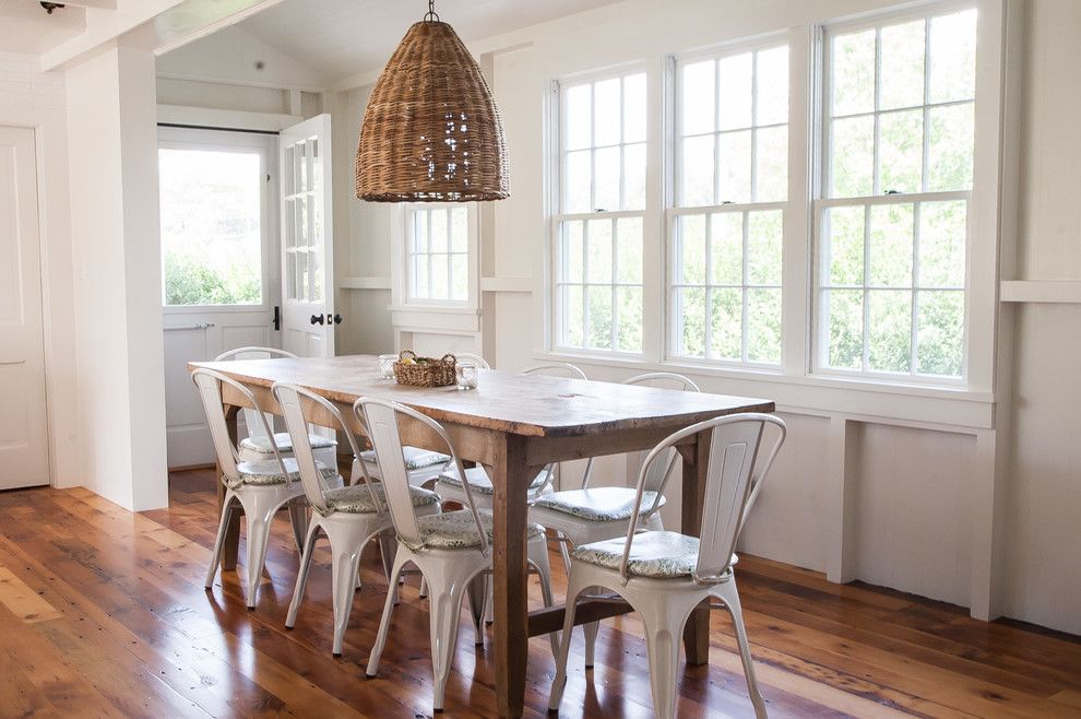 Reupholster Chair Cost for a Beach Style Dining Room with a Painted White Wood and Southern Ct Beach Home by Allee Architecture + Design, Llc