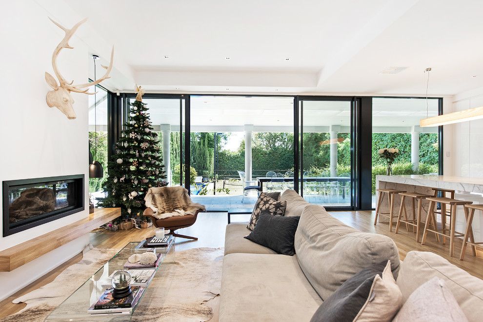 Ribbon Stool for a Contemporary Living Room with a Glass Doors and Toorak Gardens Residence by Studio Nine Architects