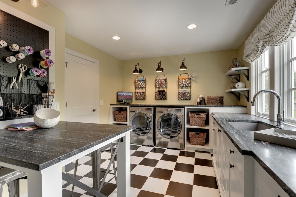 Ribbon Stool for a Traditional Laundry Room with a Wall Sconces and Lakeside Living by Refined Llc