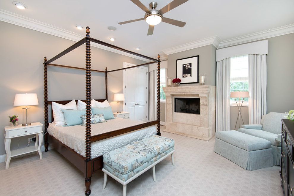 Ribbon Stool for a Transitional Bedroom with a Closet Doors and Lincoln Park Family Home by Elizabeth Taich Design