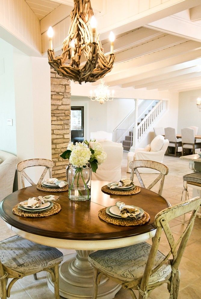 Round Table Napa for a Shabby Chic Style Dining Room with a Rustic Dining Table and Lake Austin Remodel by Robin Gonzales Interiors