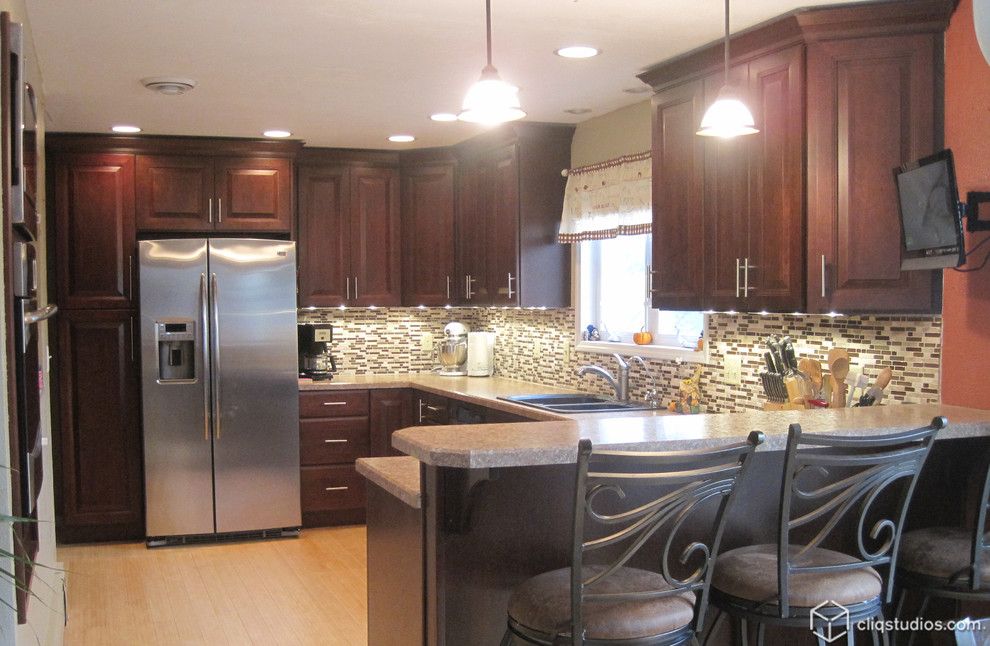 Russet Color for a Traditional Kitchen with a Cherry Kitchen Cabinets and Kitchen with a Cherry on Top by Cliqstudios Cabinets