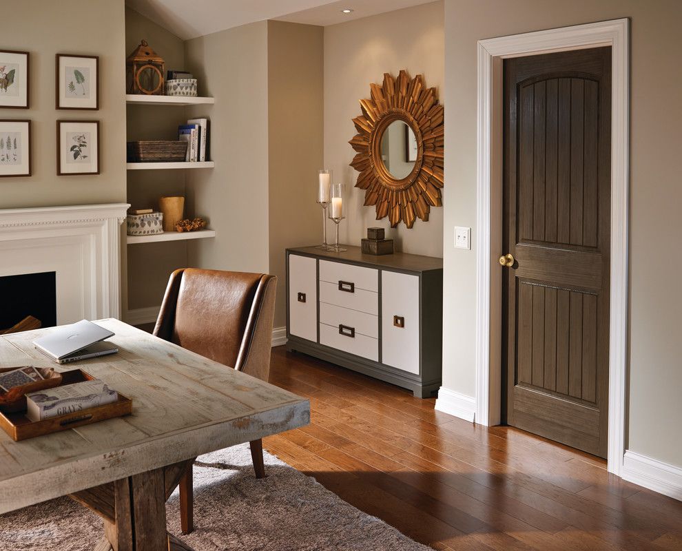 Ryland Homes Indianapolis for a Contemporary Home Office with a Door Knob and Schlage Georgian Knob in Satin Brass by Schlage Locks