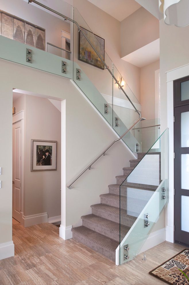 Safelite Autoglass for a Contemporary Staircase with a Black Frosted Glass Door and Eagle Mountain Home by Revival Arts | Architectural Photography