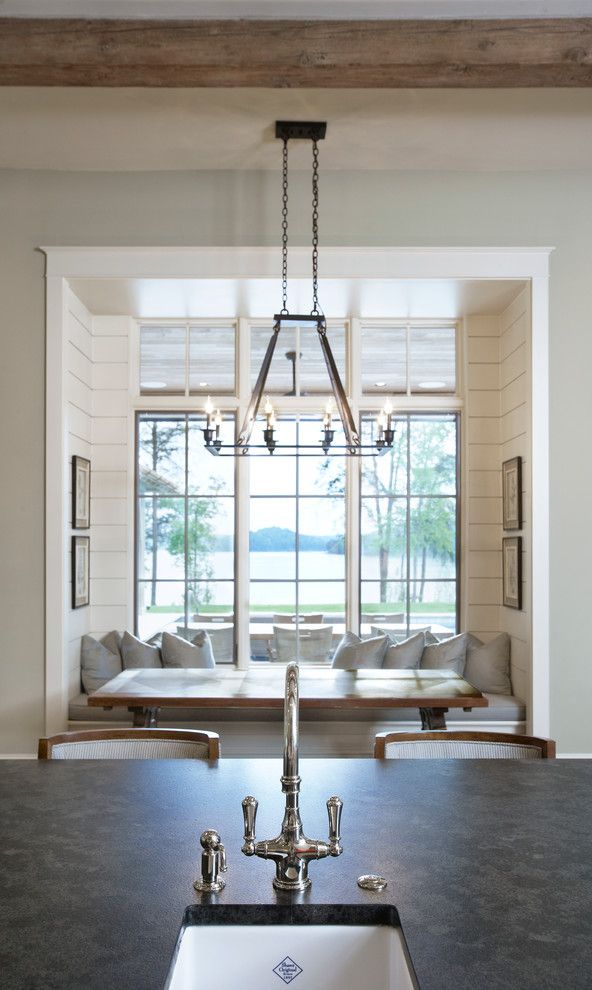 Sag Harbor Gym for a Traditional Dining Room with a Americraft Cabinets and Lake Front Country Estate by Markalunas Architecture Group