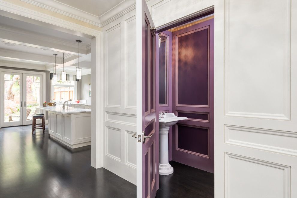 San Francisco Points of Interest for a Traditional Powder Room with a Purple Wall Paneling and Eureka Valley House by Winder Gibson Architects