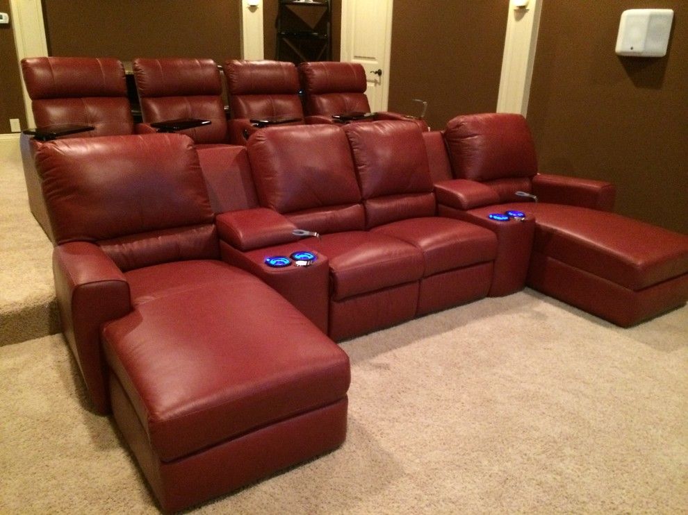 San Mateo Theater for a Transitional Home Theater with a Theatre Chairs and Palliser San Francisco Media Sectional with Stereo Chairs by Mccabe's Theater & Living