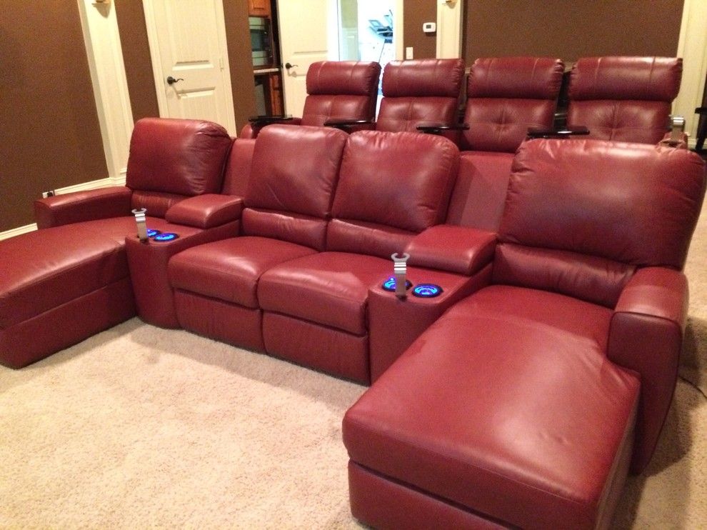 San Mateo Theater for a Transitional Home Theater with a Theatre Chairs and Palliser San Francisco Media Sectional with Stereo Chairs by Mccabe's Theater & Living