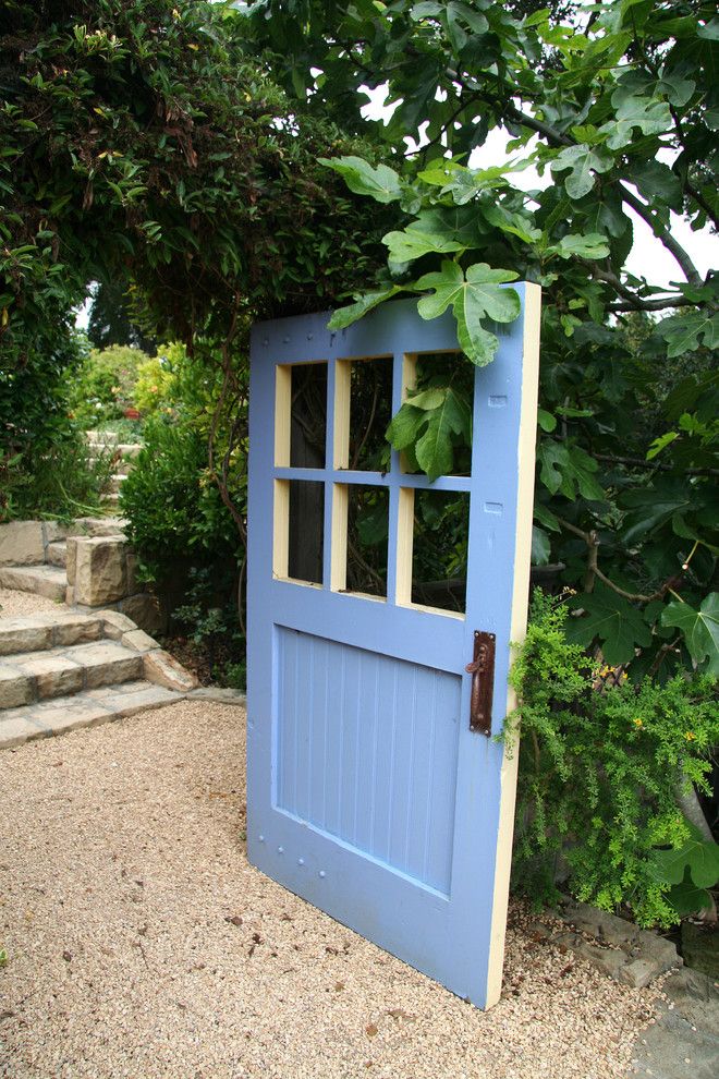 Santa Barbara Back Page for a Traditional Landscape with a Fig Tree and Blue Door to Orchard Area by Donna Lynn   Landscape Designer