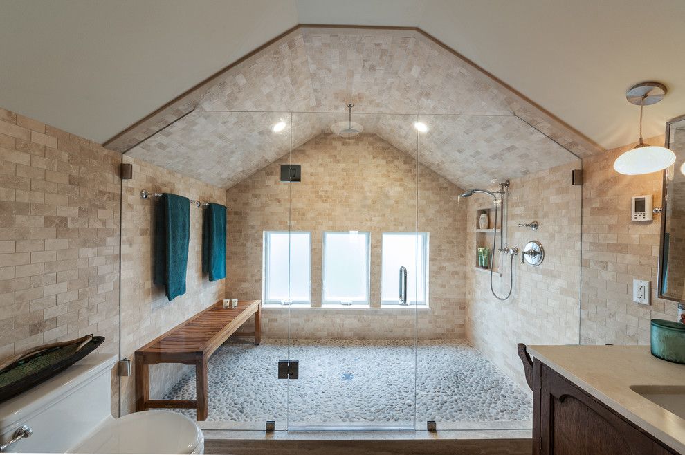 Sauna vs Steam Room for a Transitional Bathroom with a Large Shower Chamber and Ne Capitol Hill Bathroom by Bakken Design Build