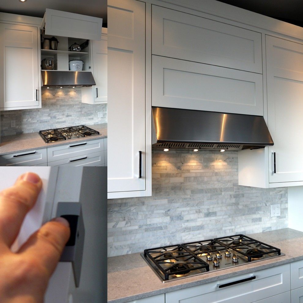 Scissor Doors for a Contemporary Kitchen with a 3 Inch Wide Stile Shaker Doors and Before & After Caulfield Kitchen by Christine Austin Design