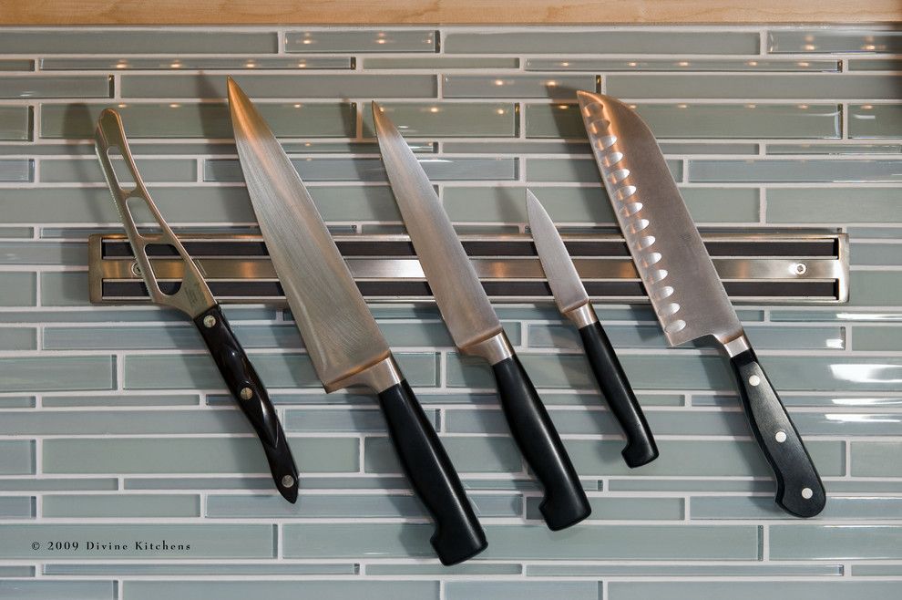 Scissor Doors for a Contemporary Kitchen with a Knife Storage and Divine Kitchens Llc by Divine Design+Build