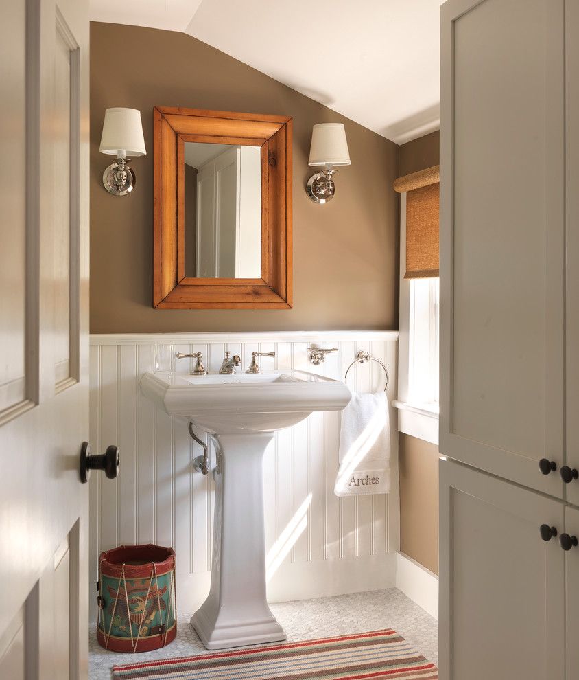 Sconce Definition for a Beach Style Powder Room with a Cottage and Coastal Cottage by Kate Jackson Design