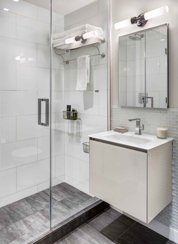 Sconce Definition for a Contemporary Bathroom with a Towel Shelf and Bowery Downtown Manhattan Residence by United Elite Group