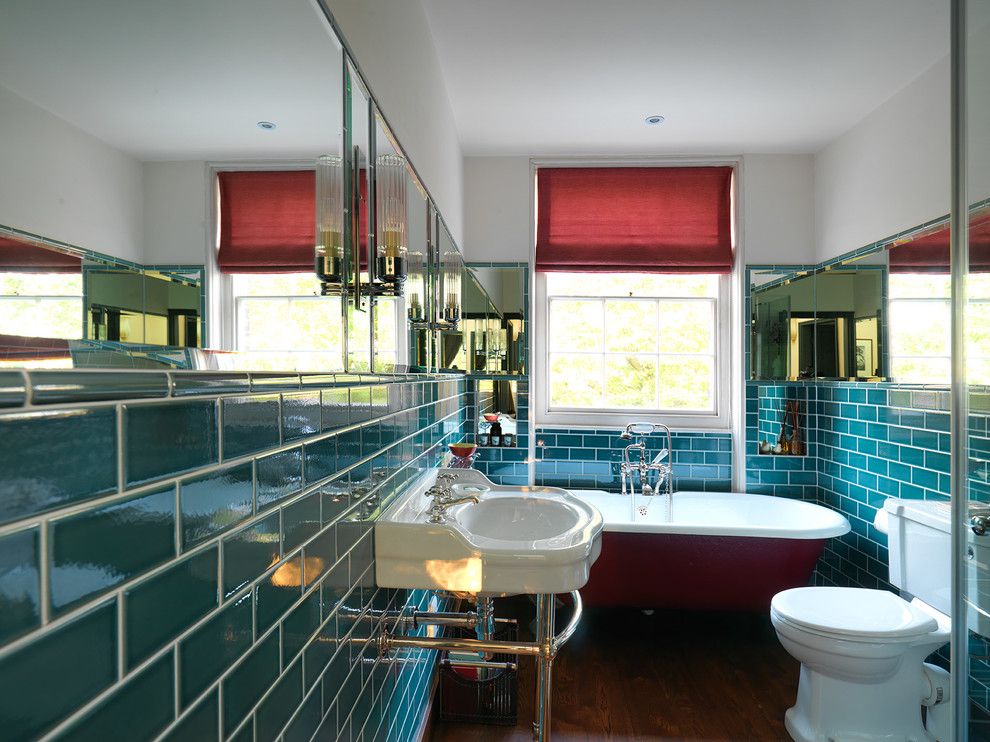 Sconce Definition for a Transitional Bathroom with a Turquoise Tile and House by Regent's Park   Project by Vicki Wells/wells & Trembath by Adam Butler Photography