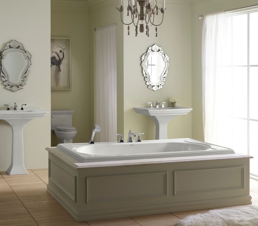 Sconces Definition for a Traditional Bathroom with a Wall Mounted Mirrors and Kohler Bathrooms by Capitol District Supply