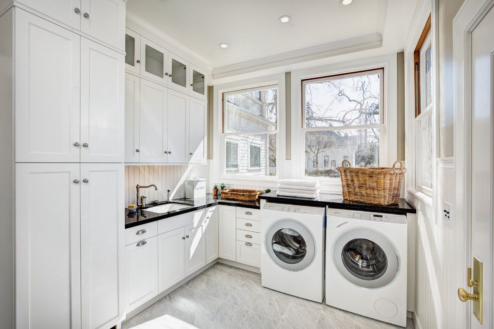 Scotch Hall Preserve for a Traditional Laundry Room with a Cambria Quartz Countertops and Historic Georgian Renovation by by Design