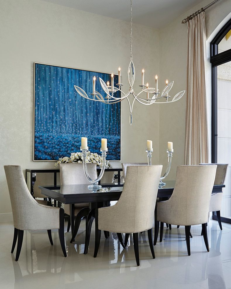 Silver Legacy Buffet for a Contemporary Dining Room with a Mirrored Table and Palm Beach Condo by Annie Santulli Designs