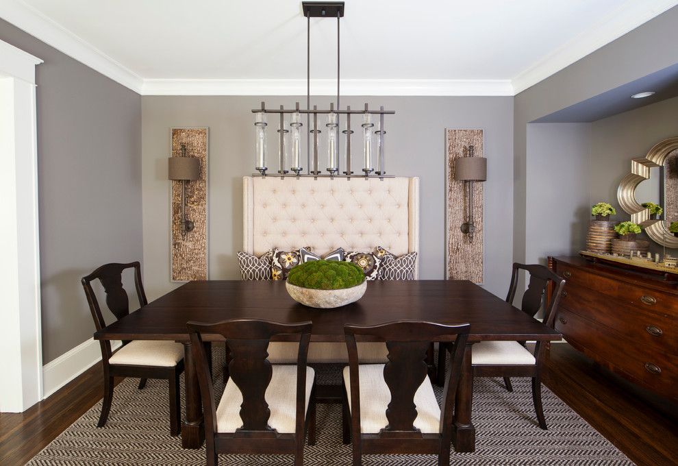 Silver Legacy Buffet for a Transitional Dining Room with a Chandelier and Feature Homes by Home Design & Decor Magazine