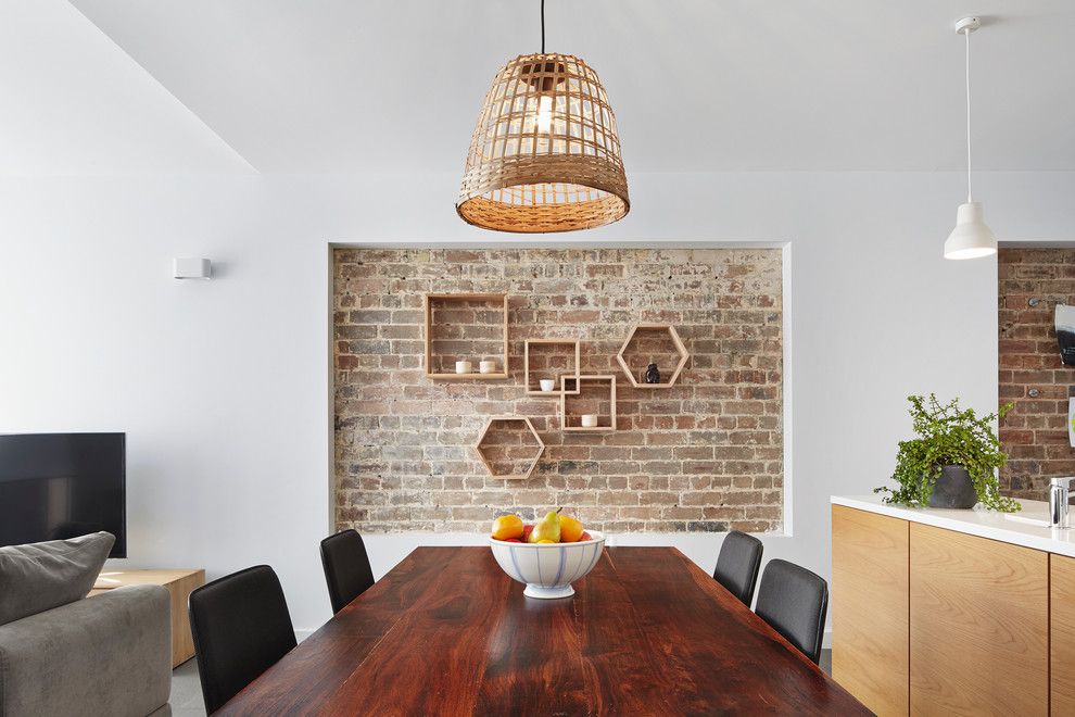 Skim Coat Walls for a Contemporary Dining Room with a White Countertop and Urban House by Elaine Richardson Architect