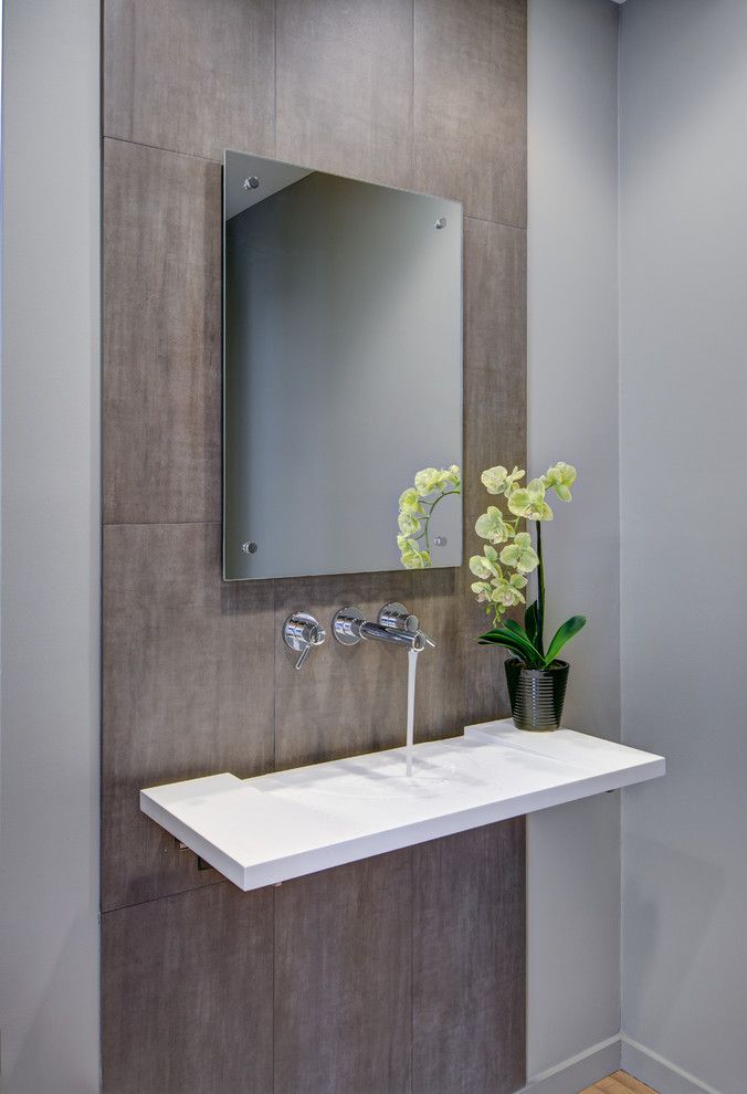 Slow Draining Sink for a Contemporary Powder Room with a Orchids and Contemporary Powder Room by Rochmandesignbuild.com