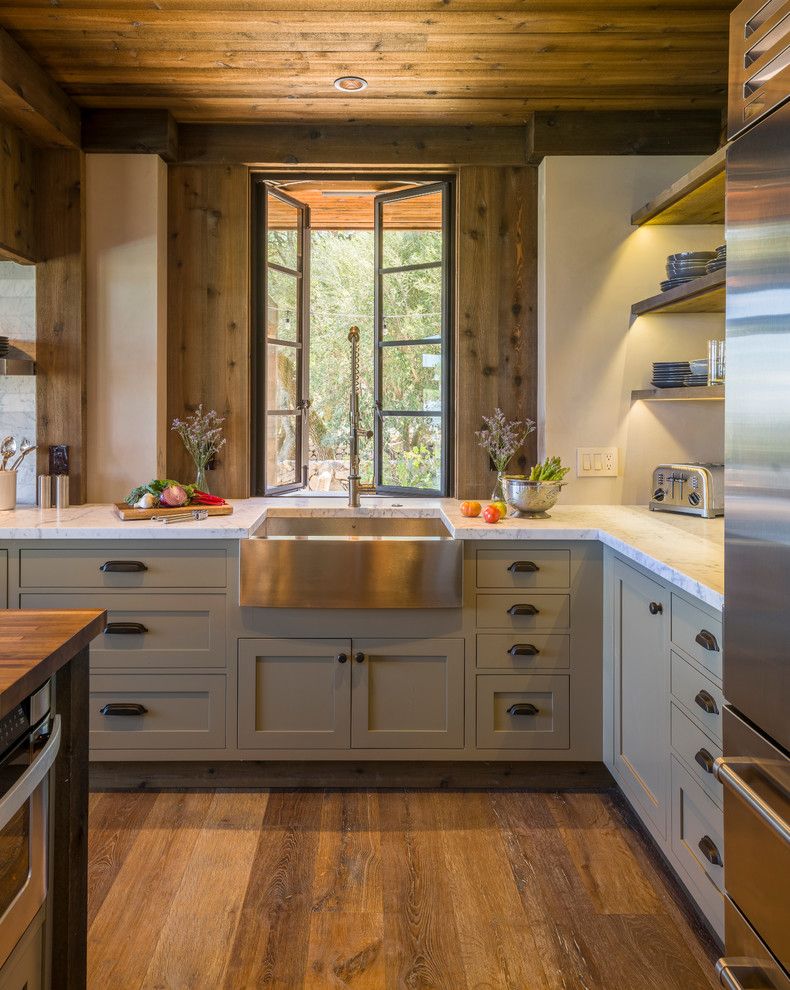 Slow Draining Sink for a Rustic Kitchen with a Window and Sonoma Kitchen by Barbra Bright Design