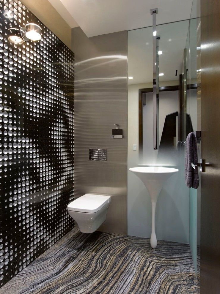 Sls Hotel Miami for a  Spaces with a Architectural Stone Design and James Bond Powder Room   Miami by Odp Architecture and Design by Lithos Design