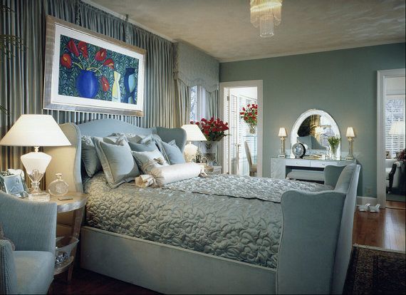 Smalls Chicago for a Traditional Bedroom with a Blue Suede Bed Frame and Vintage Luxury by Interiors by Mary Susan