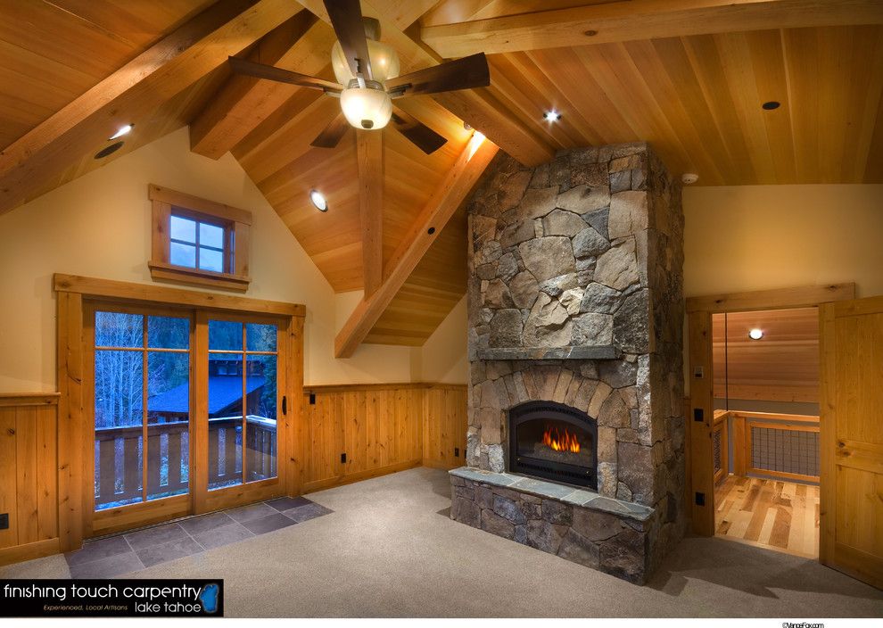 Snowcrest for a Rustic Bedroom with a Wood Ceiling and Interiors // Snowcrest House // Alpine Meadows, Ca by Finishing Touch Carpentry